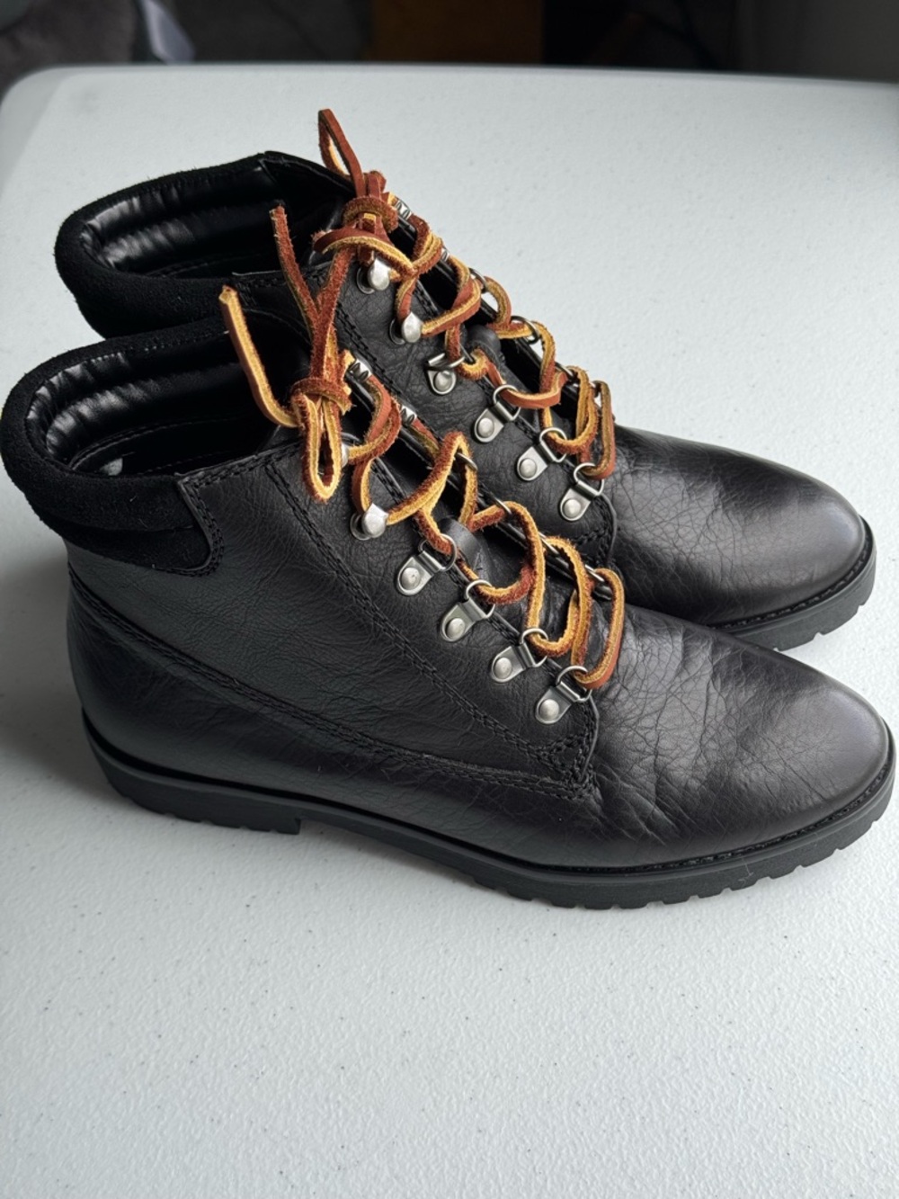 RALPH LAUREN Women’s Black Leather Combat Boots Size 6.5 Moto NEW no box